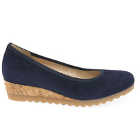 Load image into Gallery viewer, Epworth Dark Blue Suede Wedge Shoes
