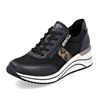 Load image into Gallery viewer, Stockwell Black with Leopard Wedge Side Zip Trainers Lace Up Shoes
